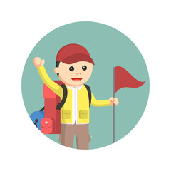 Hiker holding flag illustration design
