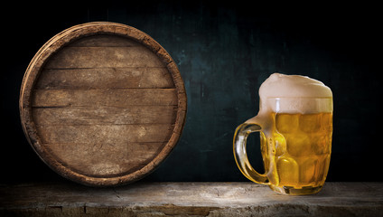 background of barrel and worn old table of wood