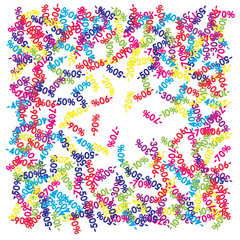 Sale Banner Confetti. Vector Falling Down -10, -20, -30, -40, -50, -70, 90 Banner or Sticker. Holidays Shopping Promotion Ads. Rebate Badge, Price Discount Hipster Sale Banner, Frame or Border