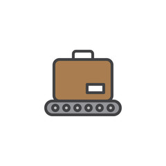 Suitcase on luggage conveyor filled outline icon, line vector sign, linear colorful pictogram isolated on white. Symbol, logo illustration. Pixel perfect vector graphics