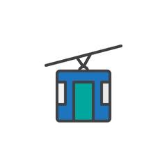 Cable car filled outline icon, line vector sign, linear colorful pictogram isolated on white. Cableway symbol, logo illustration. Pixel perfect vector graphics