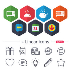 Microwave oven icon. Cooking food serving.