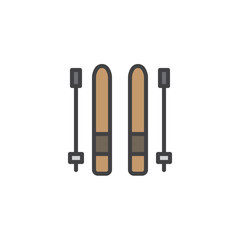Ski and sticks filled outline icon, line vector sign, linear colorful pictogram isolated on white. Skiing symbol, logo illustration. Pixel perfect vector graphics