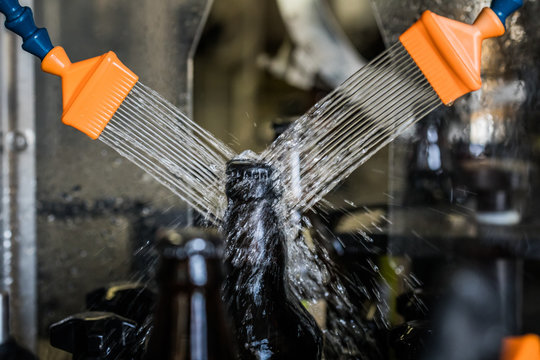 Beer Bottles Washing On Factory