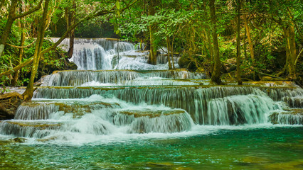 Beautiful waterfall,Huai Mae Khamin Waterfall, Srinakarin National Park, Kanchanaburi, Thailand.