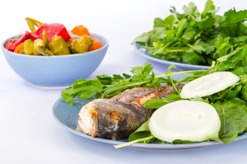 Grilled Fish Served with Green