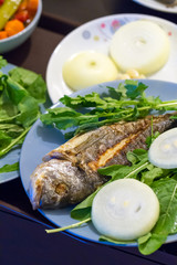 Grilled Fish Served with Green