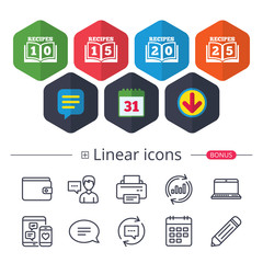 Cookbook icons. Twenty five recipes book sign.