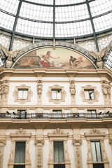 MILAN, ITALY - NOVEMBER 6: Unique closeup  view of Galleria Vittorio Emanuele II. Built in 1875 this gallery is one of the most popular shopping areas in Milan.