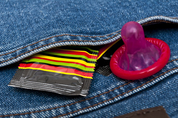  Red condom in jeans 
