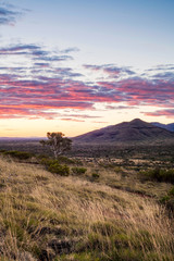 A sunset over the Pilbara landscape in north Western Australia, Australia.