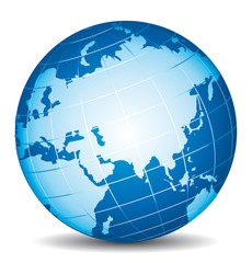 Beautiful blue 3d vector globe. Asia view.