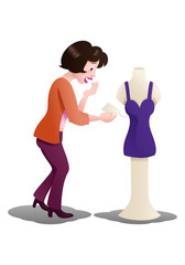 shopping woman see price tag on isolated