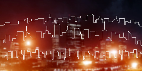 Fototapeta premium Background conceptual image of night illuminated town as symbol for active lifestyle