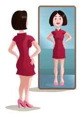 shopping woman see on mirror on isolated