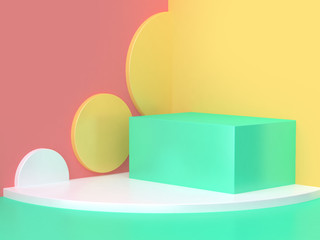 pink green yellow abstract wall corner 3d rendering
