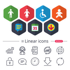 WC toilet icons. Human male or female signs.