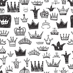 Hand drawn Various crowns set, vector illustration doodle style.