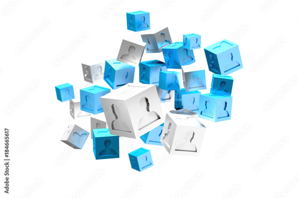 Aufkleber 3d rendering blue and white cube on a color background