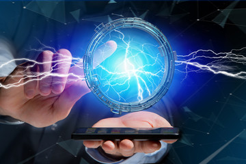Thunder lighting bolt in a science fiction wheel interface - 3d rendering