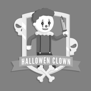 Evil clown logo vector illustration design black and white style