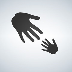 Black adult and child hands. Save the child concept