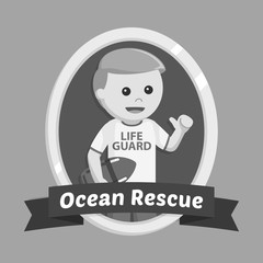 Lifeguard in ocean rescue emblem black and white style