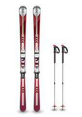 
ski and sticks - winter mountain equipment - vector isolated illustration  - obrazy, fototapety, plakaty
