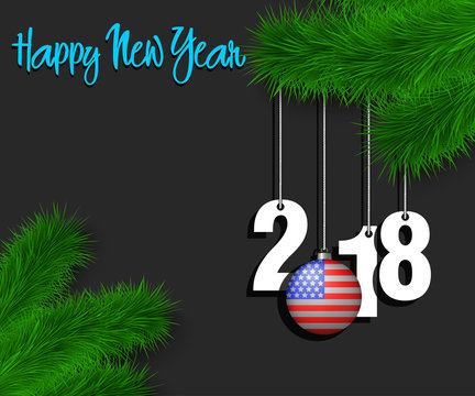 Happy New Year 2018 and ball with the USA flag