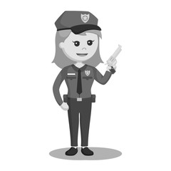 Fototapeta na wymiar Police woman with handgun black and white style