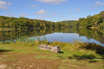 Fototapeta na wymiar Lake Landscape with Trees in Pennsylvania