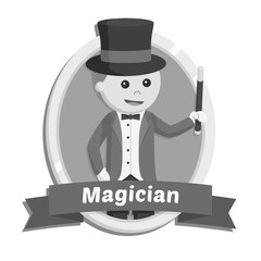 Magician in emblem illustration design black and white style