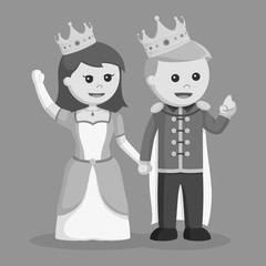 Obraz na płótnie Canvas Prince and princess holding hand black and white style