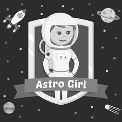 Astronaut girl in emblem black and white style
