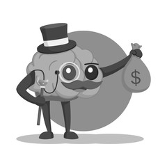 Brain character businessman color black and white style
