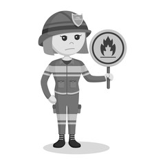 Fire woman with flammable sign black and white style