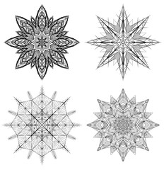 Set of outline illustrations of snowflakes. Vector mandalas for invitations, cards and your creativity