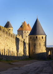 Fototapeta na wymiar Murallas y torres de la ciudad de Carcassonne. Francia