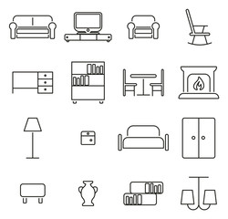 Furniture or Home Furnishing Icons Thin Line Vector Illustration Set