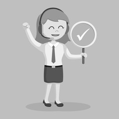 Call center woman with checklist sign black and white style