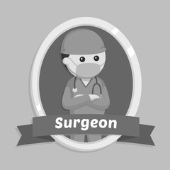 Fat surgeon in emblem black and white style