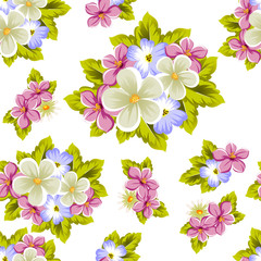 floral seamless pattern of several flowers. For design of cards, invitations, greeting for birthday, wedding, party, holiday, celebration, Valentine's day.