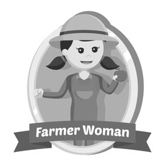 Farmer woman in emblem black and white style