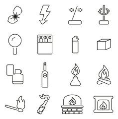 Fire or Fire Making Tools Icons Thin Line Vector Illustration Set