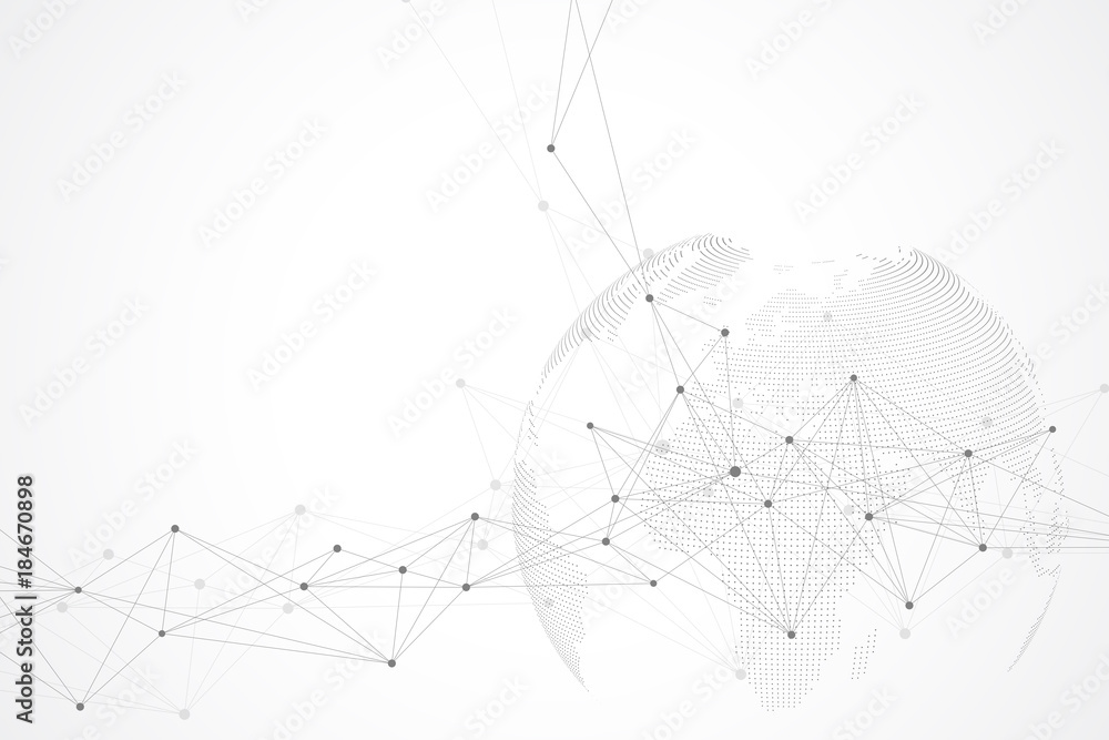 Aufkleber Virtual Graphic Background Communication with World Globe. A sense of science and technology. Digital data visualization. Vector illustration