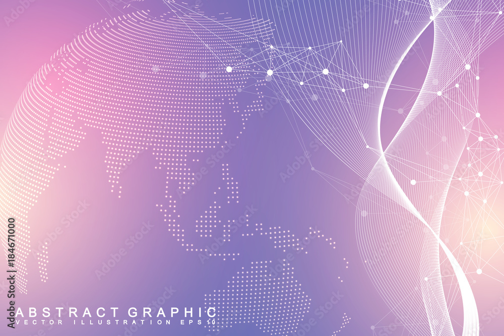 Poster Virtual Graphic Background Communication with World Globe. A sense of science and technology. Digital data visualization. Vector illustration