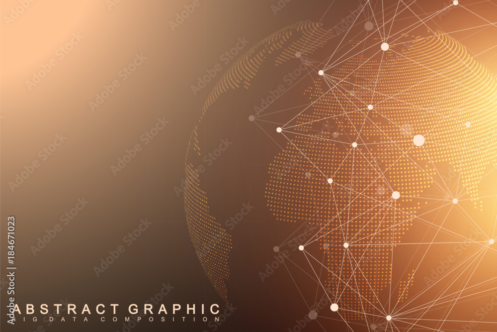 Poster Virtual Graphic Background Communication with World Globe. A sense of science and technology. Digital data visualization. Vector illustration