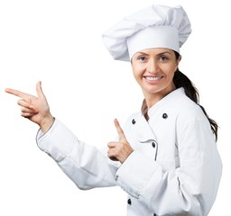 Female Chef Pointing Fingers