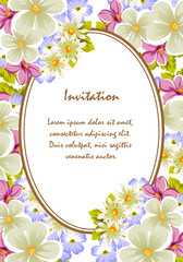 Frame of a few flowers. For design of cards, invitations, greeting for birthday, wedding, party, holiday, celebration, Valentine's day.