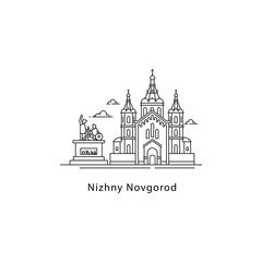 Nizhny Novgorod logo isolated on white background. Nizhny Novgorod s landmarks line vector illustration. Traveling to Russia cities concept.